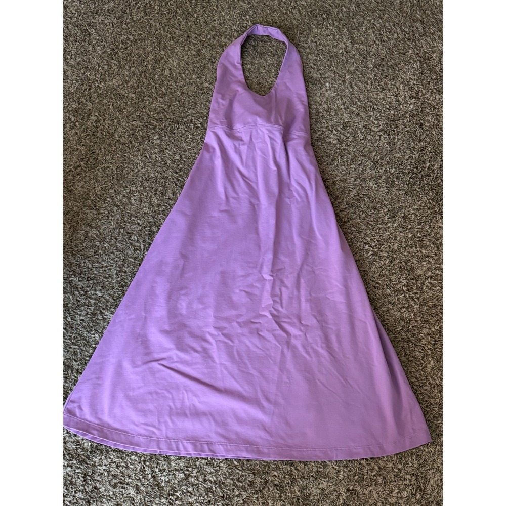 Patagonia Women Purple Halter A-Line Active Dress Size Medium Open Back Tie